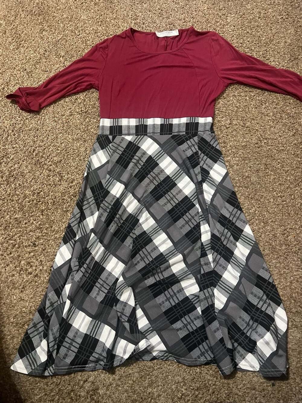 DAVID.ANN Plaid Patchwork Scoop Neck Dress Size S